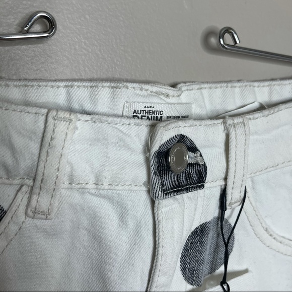 ZARA White Denim Mini Skirt Black Polka Dots Size XS NWT - Picture 2 of 7